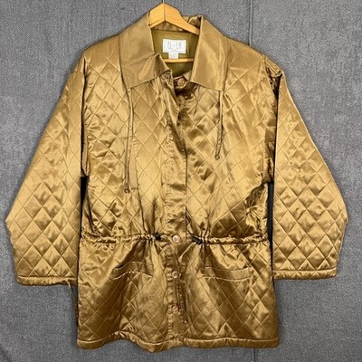 NEW EL·LA Design Gold Silk Quilted Jacket Size L Women's Luxe Old Money Retro