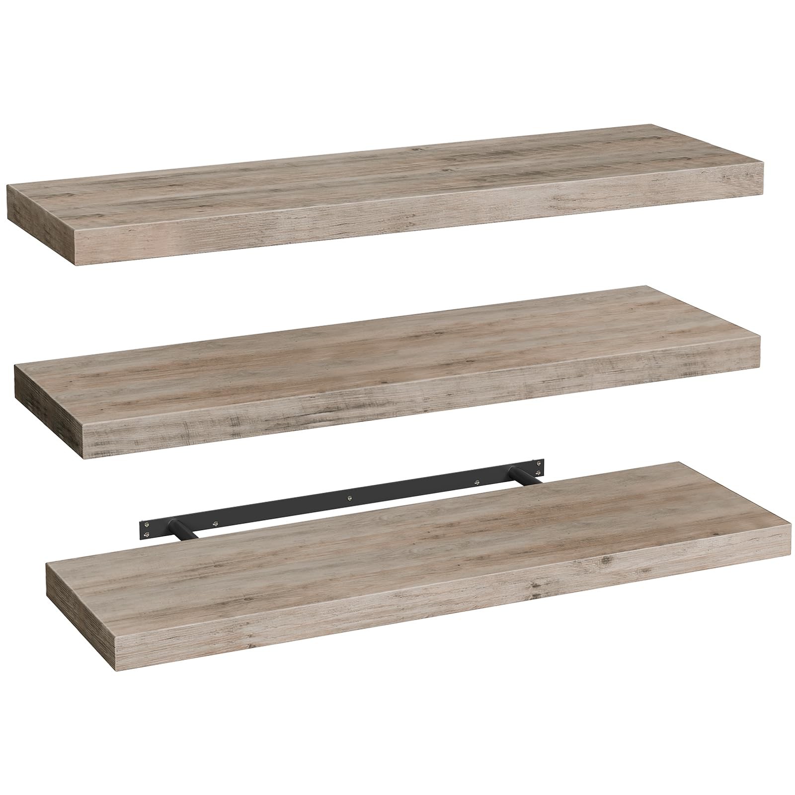 Floating Shelves for Wall, 1.5" Thick Wall Shelf Set of 3 with Invisible Brac...