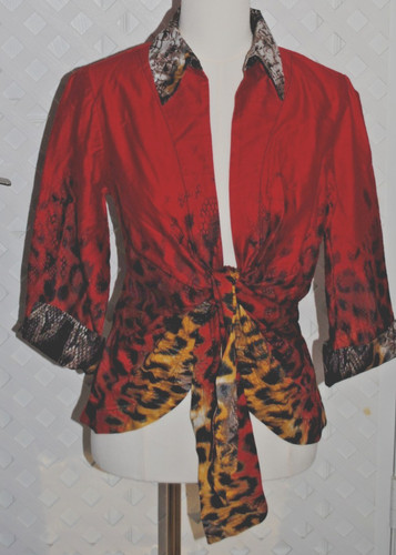 Mishca Women's Red Leopard Snake Pattern Tie Front Blouse Shirt Top Size Medium