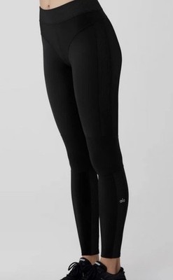 Alo Alosoft High Waist Head Start Yoga Leggings Women s S Black Ribbed Retro 80s