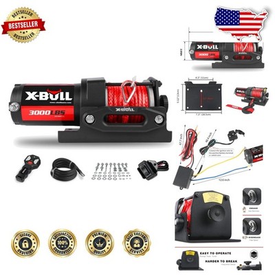 New 3000LBS 12V Electric Winch - Heavy Duty Synthetic Rope, Waterproof, ATV U...