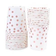 50 Pcs Happy Birthday Disposable Paper Cups 12oz Rose Gold Confetti Dot Party