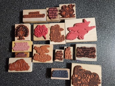 Halloween/Thanksgiving/Fall wood mount stamps variety | eBay display picture 1