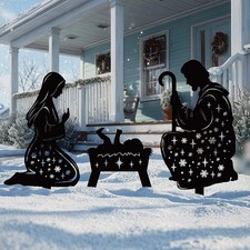 Metal Nativity Scene Outdoor Christmas Decorations, 17  Black