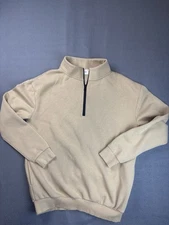 COMFRT Mens Quarter Zip Pullover Tan Beige Size Medium Pockets