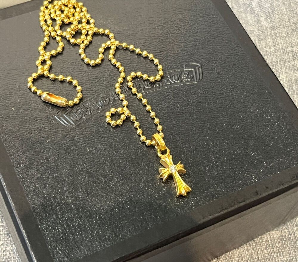 Chrome Hearts 22K Gold Diamond Baby Pet Pendant & Ball Chain