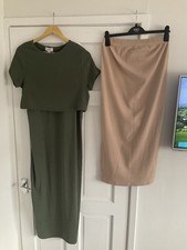 MATERNITY CLOTHES SIZE M (10) Dress & skirt - NEXT & Miss Guided Green & Cream