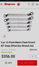 Snap-on 5pc Metric 12-Point Deep Offset Box Wrench Set 10-19mm XOM605