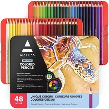 ARTEZA Colored Pencils, 48 Wax-Based, Vibrant, in Tin Box, Professional Art