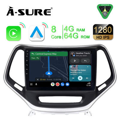 8 Core 4+64GB Android 15 Car Stereo Radio For Jeep Cherokee KL 2014-2018 Carplay