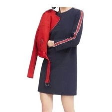 Banana Republic Shift Dress Womens 6 Navy Blue Side Stripe Long Sleeve Career