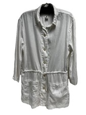 Jones New York Sport 100 Linen White Buttoned Drawstring Waist Jacket Size M