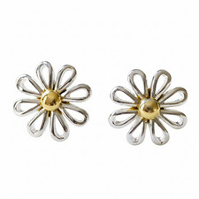 Sterling Silver 925 Two-Tone Daisy Stud Earrings Womens Elegant Jewellery UK