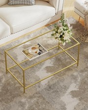 Glass Coffee Table, Modern Rectangular Coffee Table for Living Room, Minimali...