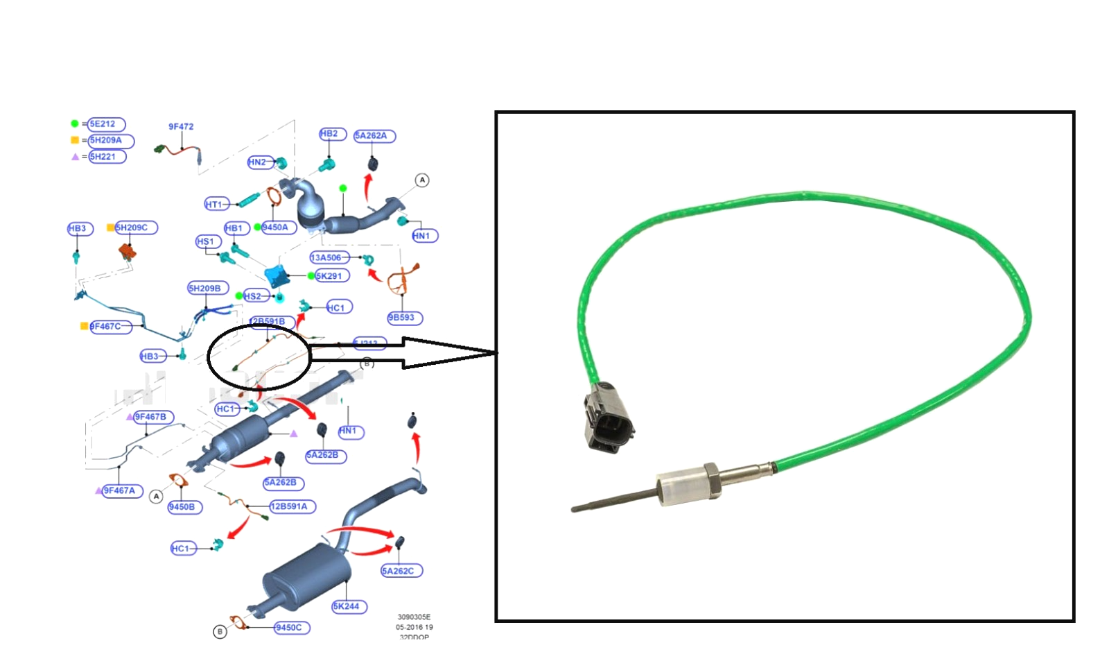 EXHAUST GAS TEMPRATURE SENSOR (2) FOR FORD RANGER T64 2.2TD/  T65 3.2TD 2011+