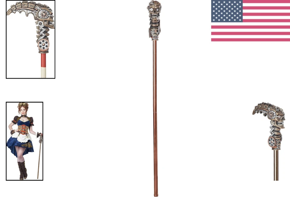 Bastón Steampunk único para caminar - Diseño decorativo de calavera y engranajes de 40 pulgadas Foto 2 de 4