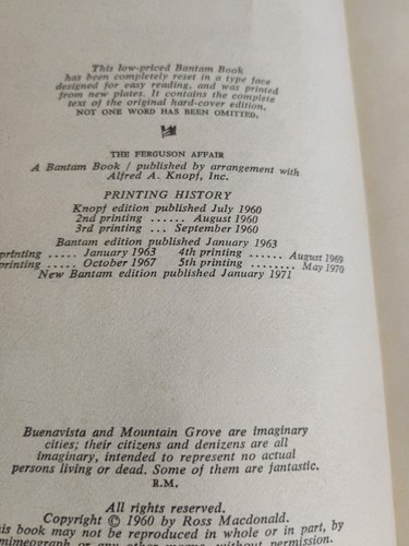 The Ferguson Affair By Ross Mac-Donald PB 1971 1st Bantam - Picture 3 of 3