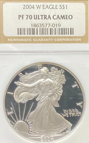 2004 W $1 PROOF AMERICAN SILVER EAGLE NGC PF 70 ULTRA CAMEO NO RESERVE