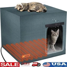 Heated Outdoor Cat House Insulated Weatherproof Shelter Feral Stray Cats New