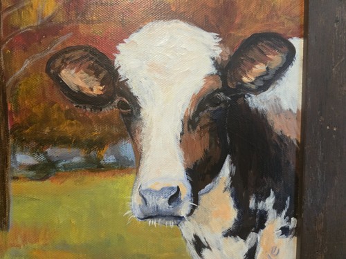 Vintage Oil on Canvas "Cow in Pasture", titled "The Pasture" Signed Elsie 2017 - Picture 11 of 14