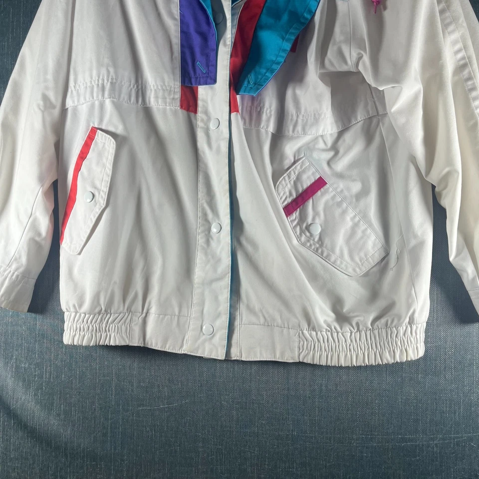 Chaqueta cortavientos Current Seen para mujer talla M blanca colorblock retro nailon Foto 3 de 4