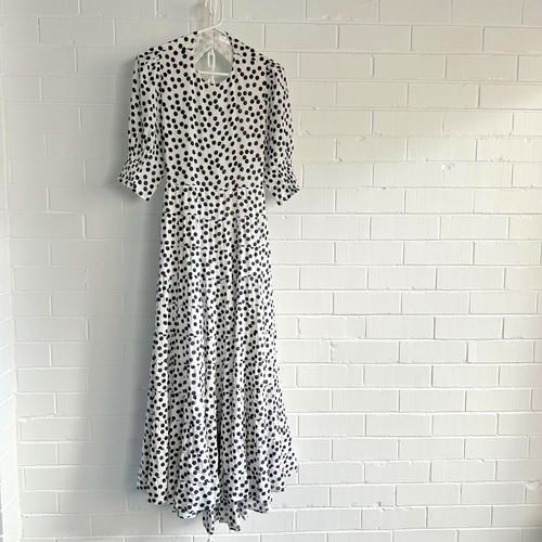 RIXO Agyness Cutout Maxi Dress M AU10 US6 Black white Polka dot cotton silk chic - Picture 2 of 12