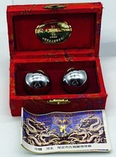 Silver Baoding Balls Chinese Hand Therapy Exercise Stress Relief in Box Video