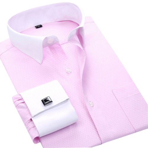 Mens Dress Shirts French Cuff White Collar Formal Business Camisas Slim Shirts - Picture 8 of 22