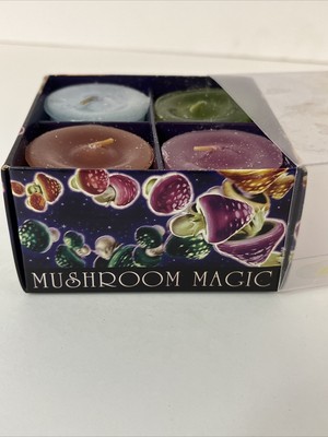 LIQUID BLUE MUSHROOM MAGIC ENCHANTED CANDLES VTG 4PK COLLECTIBLE STASH BOX RARE