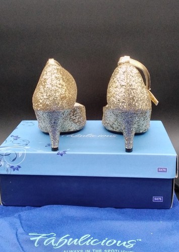 Fabulicious Women's Gold Glitter Slingback Heels-Size 9 - Picture 5 of 7