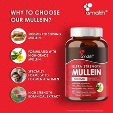 Ultra Strength Mullein  Extract Powder 5000mg Capsules - 120 Capsules