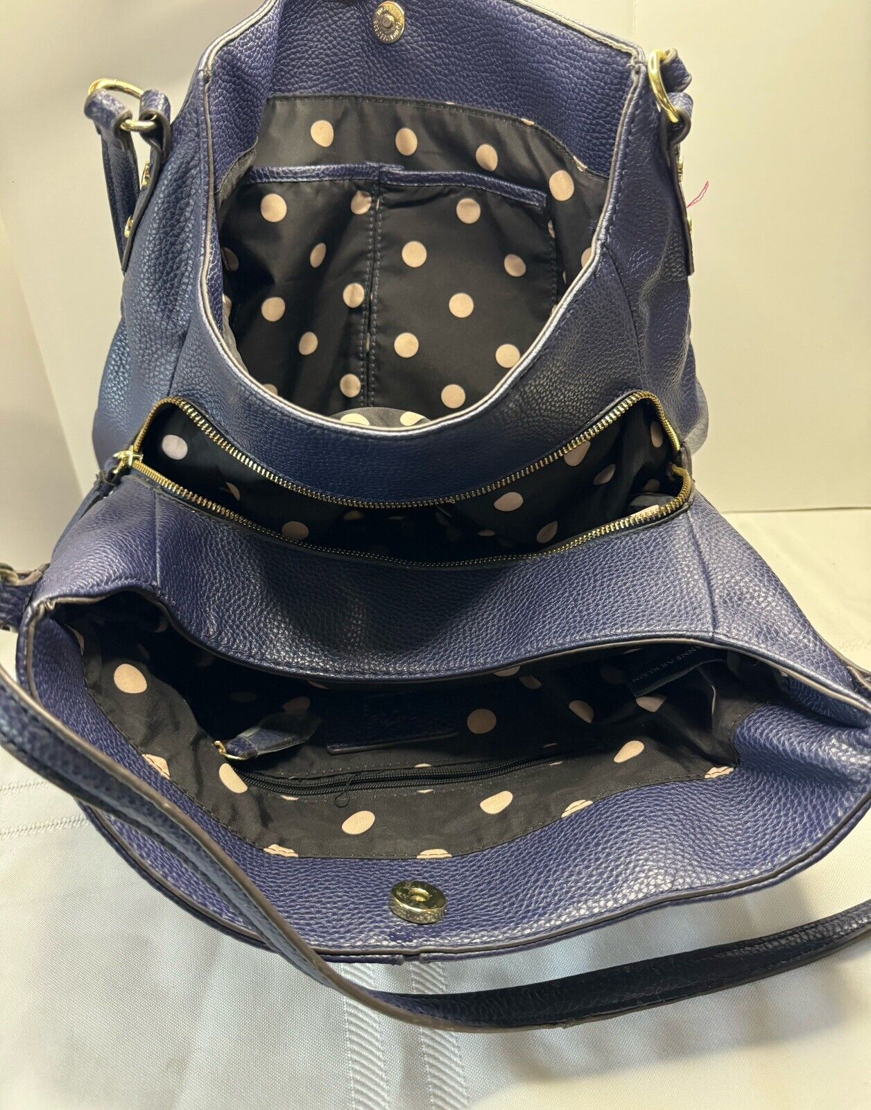 Anne Klein Navy Blue Faux Leather Tote Bag Purse - image 3