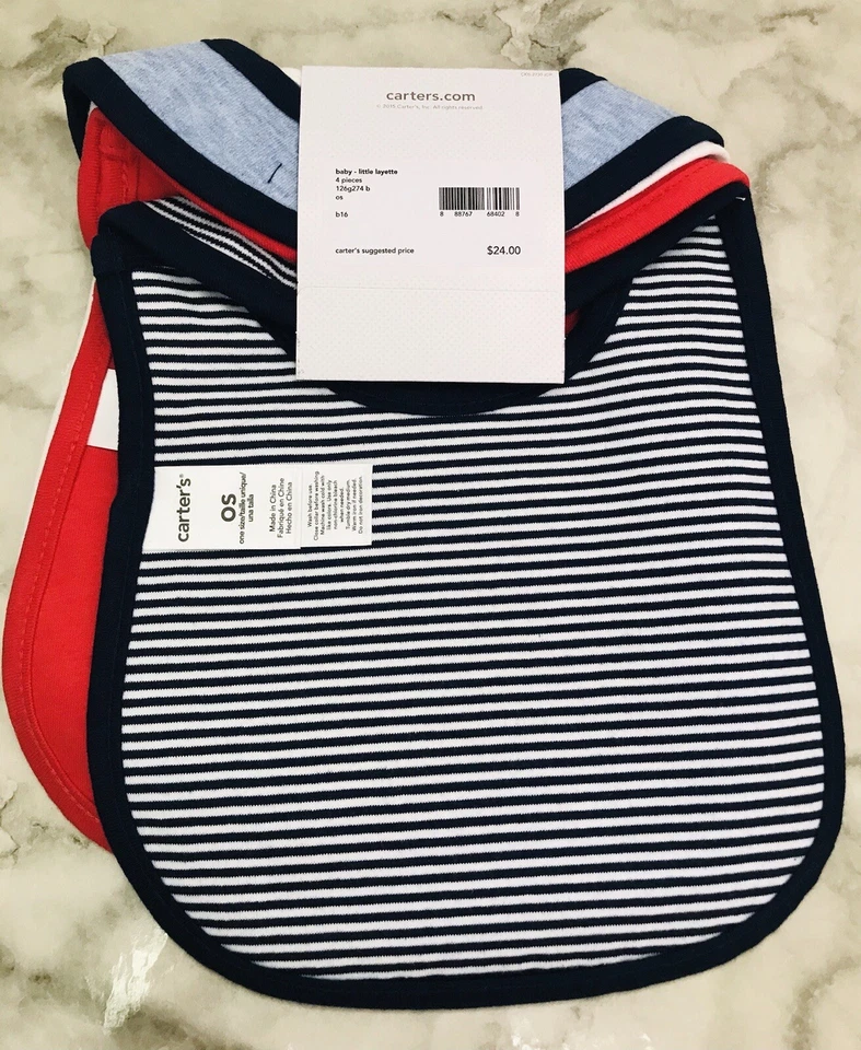 Carter's Baby Boy Bibs 4-Pack Bibs NWT Navy Blue, Red, White New - Image 3 of 4