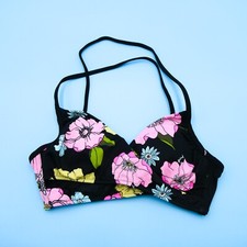 Victorias Secret Small Black Floral Wrap Style Triangle Bikini Top Swimwear New