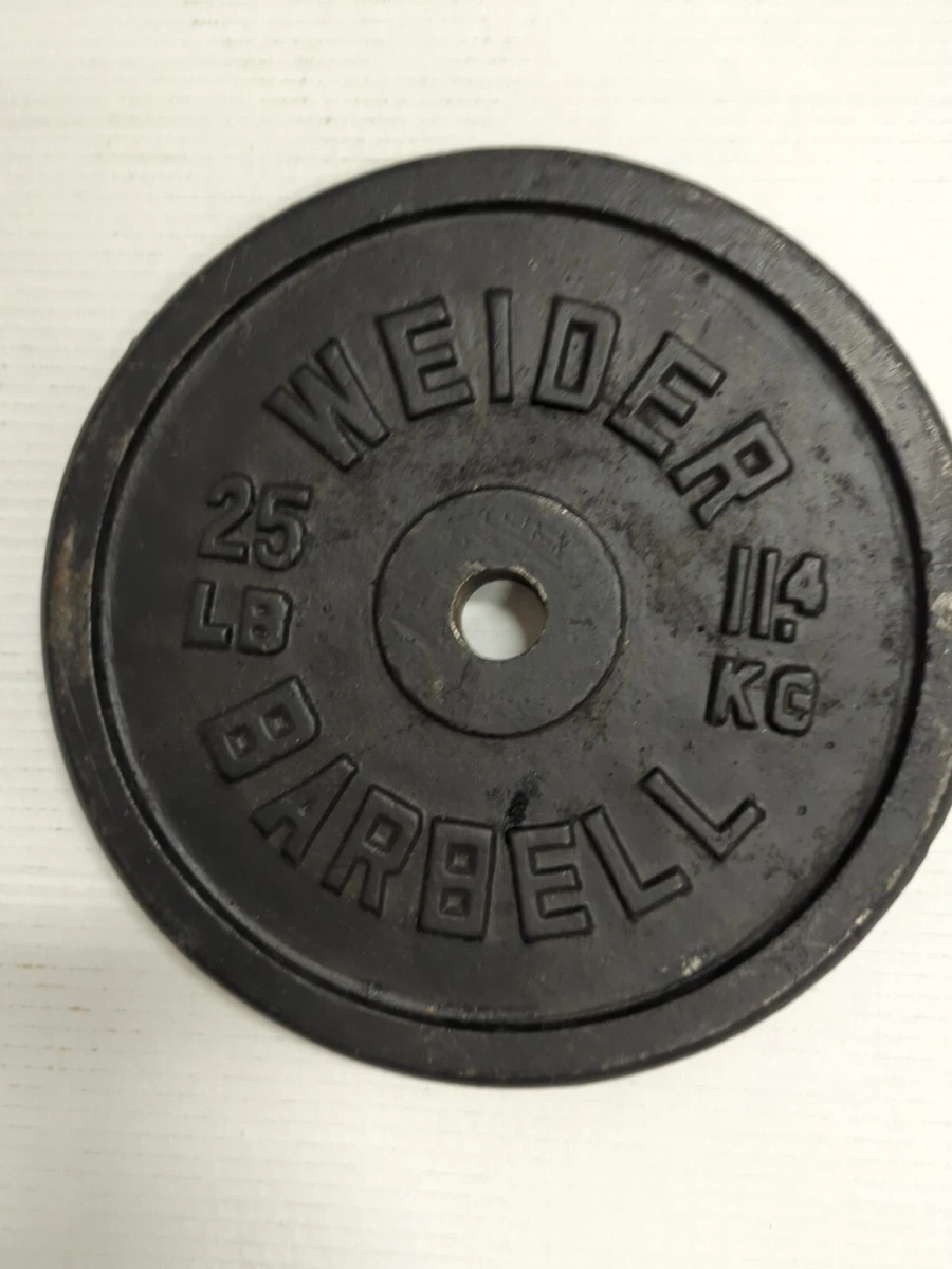 25 Lb Weider Standard Size Cast Iron Barbell Weight Plates Black