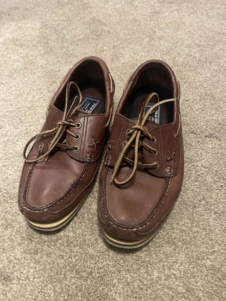 Men's Polo Ralph Lauren Leather Boat Shoes Brown, Size UK