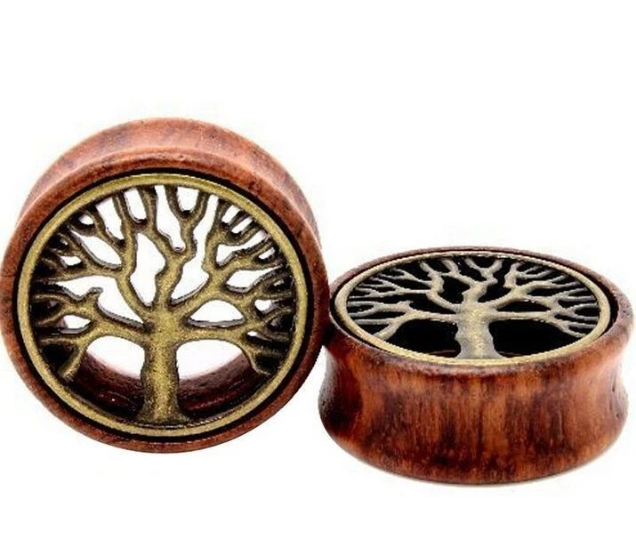 Tapón para los oídos Tree of Life - Expansores de madera piercing túneles de carne estirador oreja 1 par Foto 3 de 4