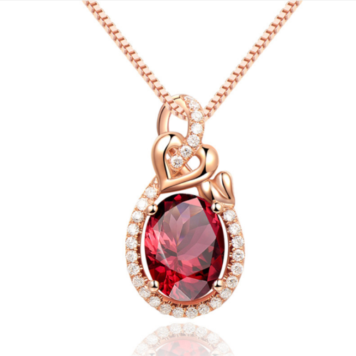 Fashion Simple Design Rose Quartz Gems Rose Gold Silver Charm Necklace Pendants - Afbeelding 1 van 6