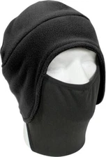 Black Polar Fleece Winter Beanie Cap Hat with Face Mask