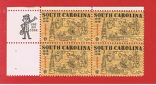 #1407  MNH OG  Zip  block of  4  Carolina  Free S/H