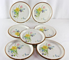 7 MIKASA Fresh Blooms GL-903 Salad Dessert Plates Stoneware Brown Rim Floral VTG