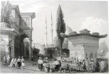 Istanbul TOPHANE FOUNTAIN MARKET Beyoglu ~ 1839 Architecture Art Print Engraving