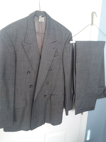 HAGGAR Hombres IMPERIAL Vestido Doble Pecho 2 Piezas Traje Negro Tweed Hecho en EE. UU.  - Imagen 1 de 11