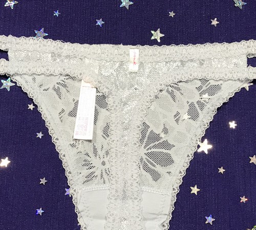 Victorias Secret Pink Strappy Lace Thong Panty Sz Large Shimmery Blue Underwear - Picture 6 of 7