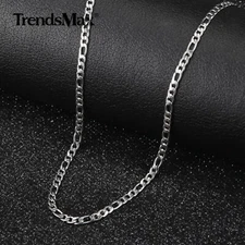 3mm Silver Color Stainless Steel Figaro Chain Necklace for Unisex Jewelry 16-30"