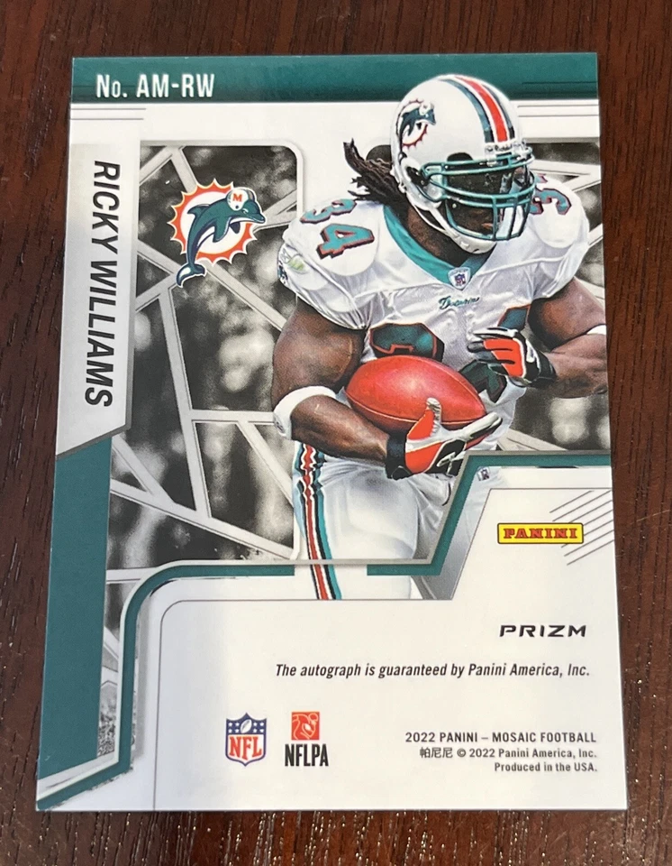 2022 Panini Mosaic RICKY WILLIAMS Silver PRIZM AUTO AM-RW Miami Dolphins RB - Image 2 of 2
