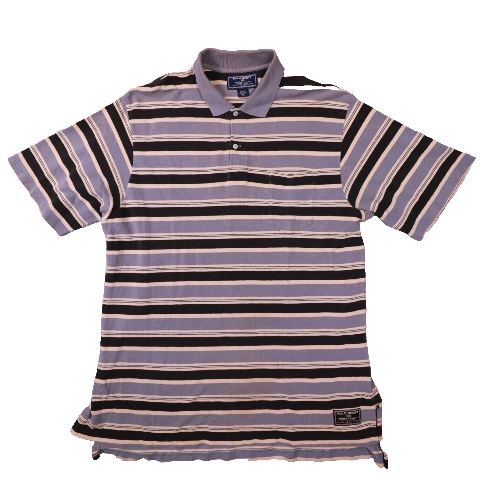 Polo Sport Ralph Lauren Vintage SPORTSMAN Grey Black Stripe Polo Shirt size XL