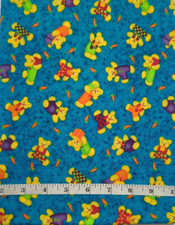 VTG Unbranded Fabric Tossed Teddy Bears On Blue BTY Cotton Quilt Sew Crafting