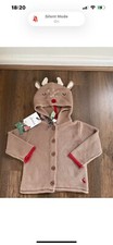Joules Alby brown reindeer baby Knitted hooded cardigan age 6-9  months BNWT