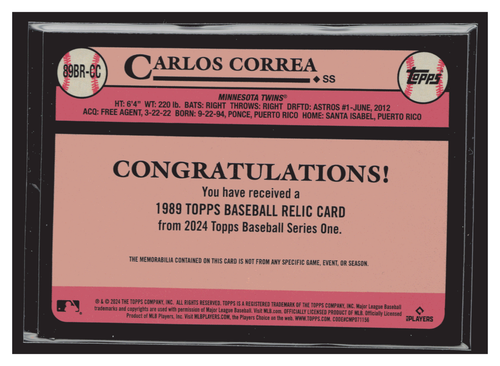 Carlos Correa - 2024 Topps '89 Topps Relics #89BRCC - Bild 2 von 2